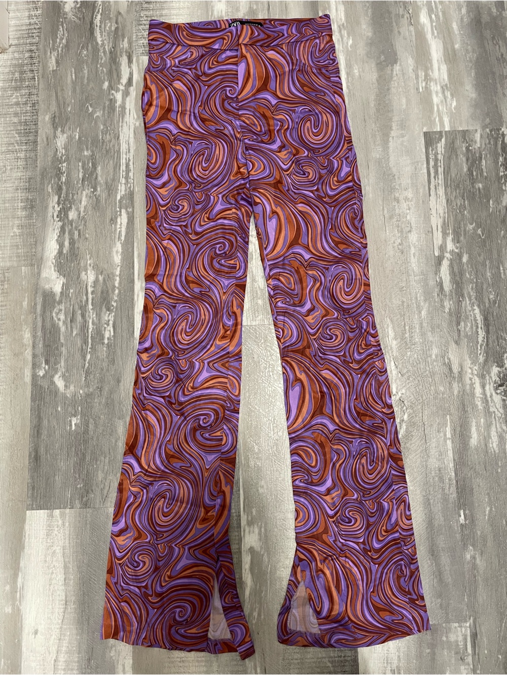 Zara Purple & Brown Swirl Flare Pants